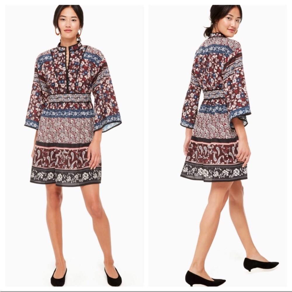 NWOT Kate Spade Madison Ave Rosetta Paisley Long Bell Flare Sleeve Dress Women 4
